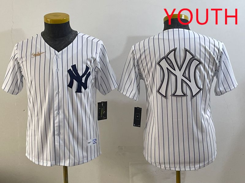 Youth 2025 New York Yankees Blank White Stripe Throwback Nike MLB Jersey style 15->youth mlb jersey->Youth Jersey